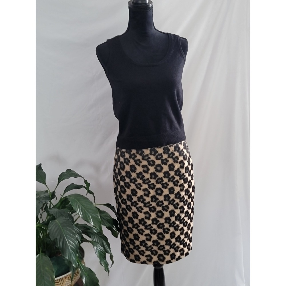 Ann Taylor Metallic Gold Black Floral Leopard Jacquard Pencil Skirt Size 4